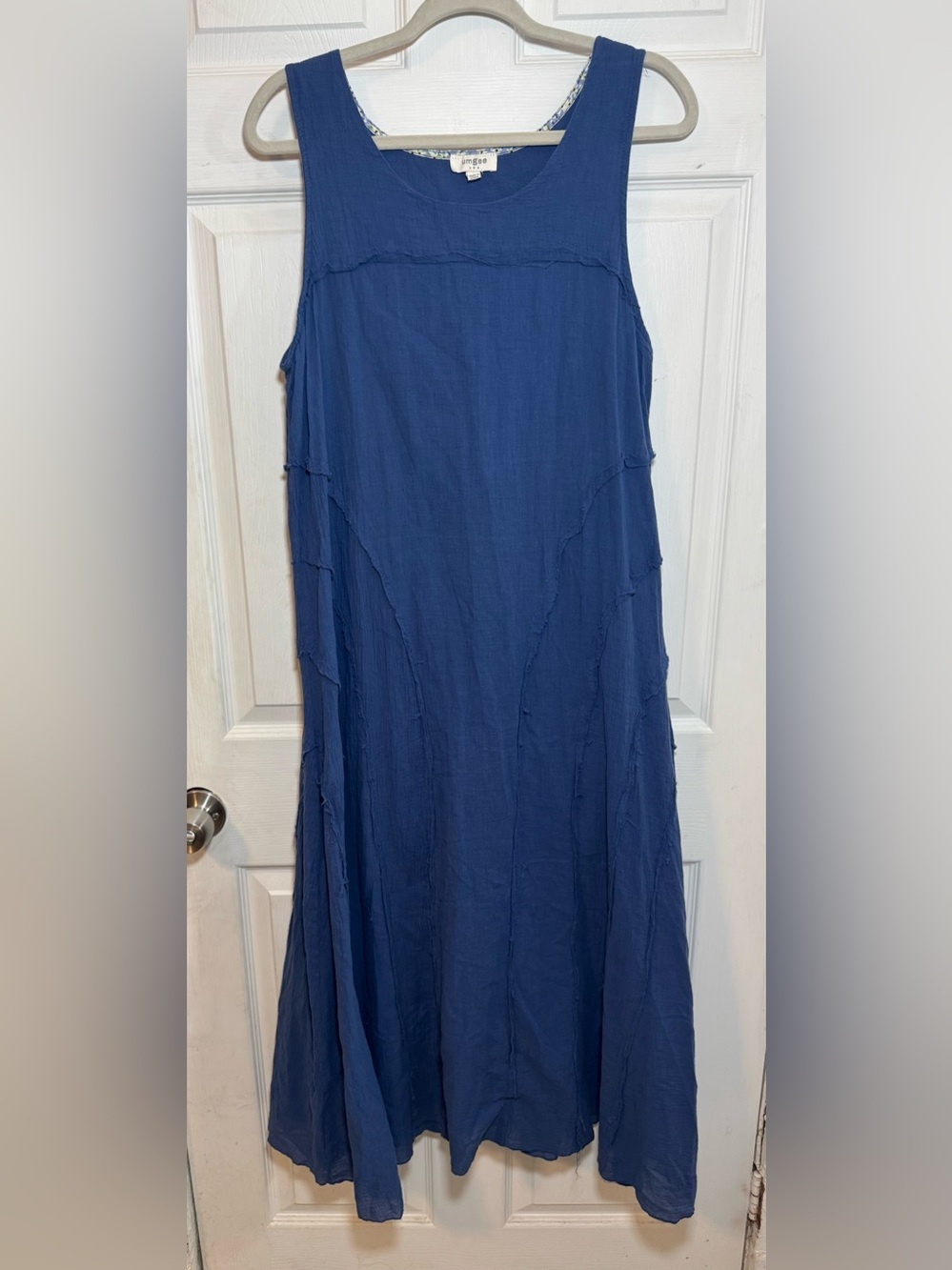 Umgee Gauze Blue Tank Dress With Exposed Raw Edge Seams Women’s Small Sleeveless